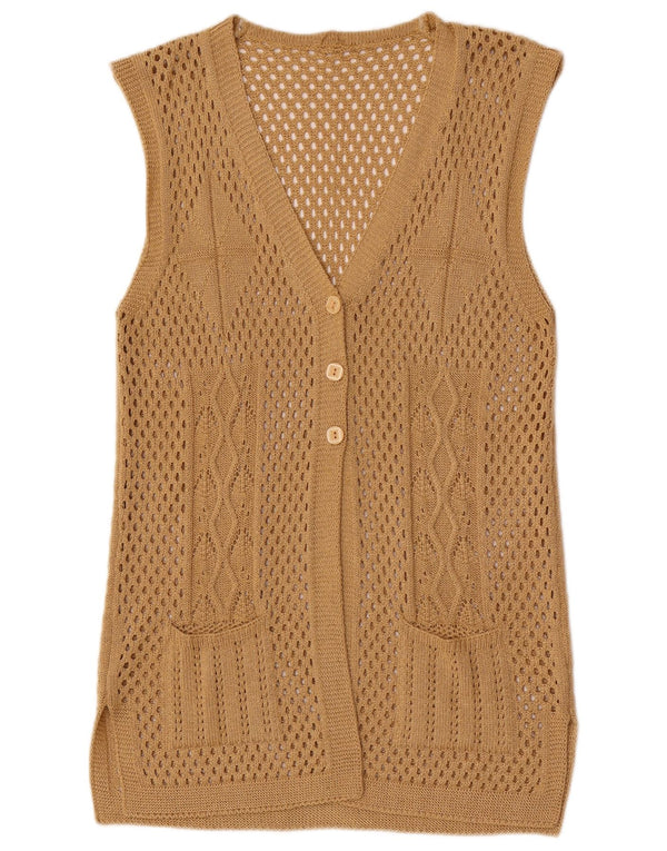 Vintage Womens Sleeveless Cardigan Sweater UK 10 Small Brown