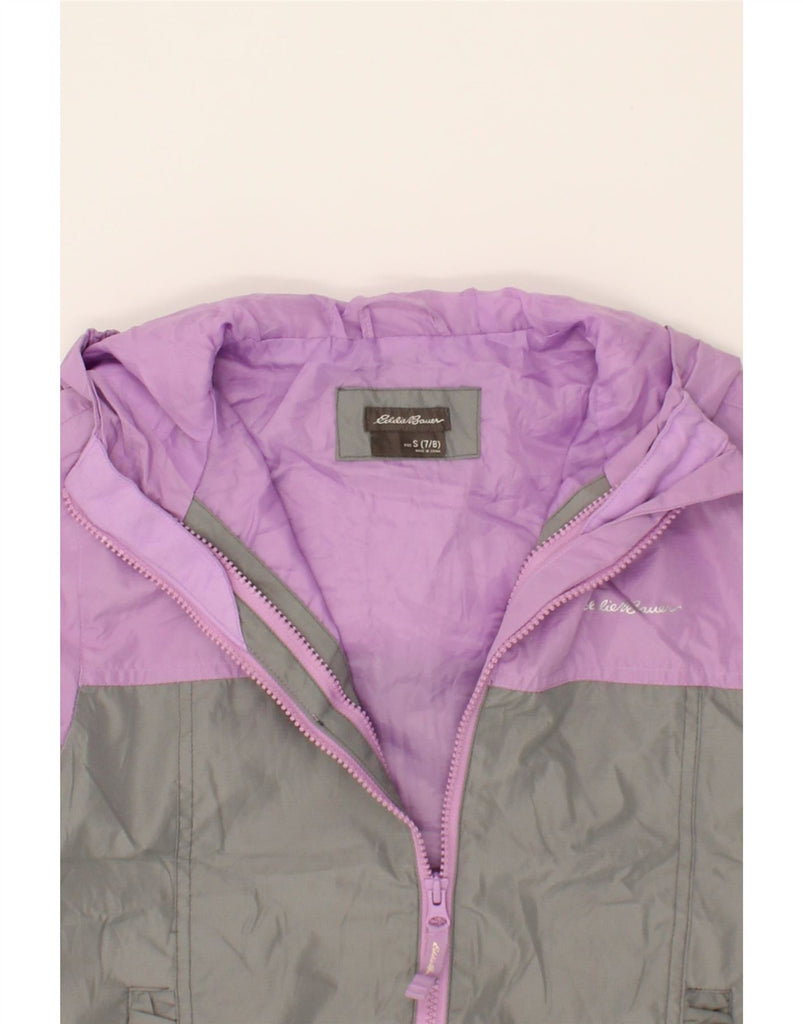 EDDIE BAUER Girls Hooded Rain Jacket 7-8 Years Small Grey Colourblock Vintage Eddie Bauer and Second-Hand Eddie Bauer from Messina Hembry 