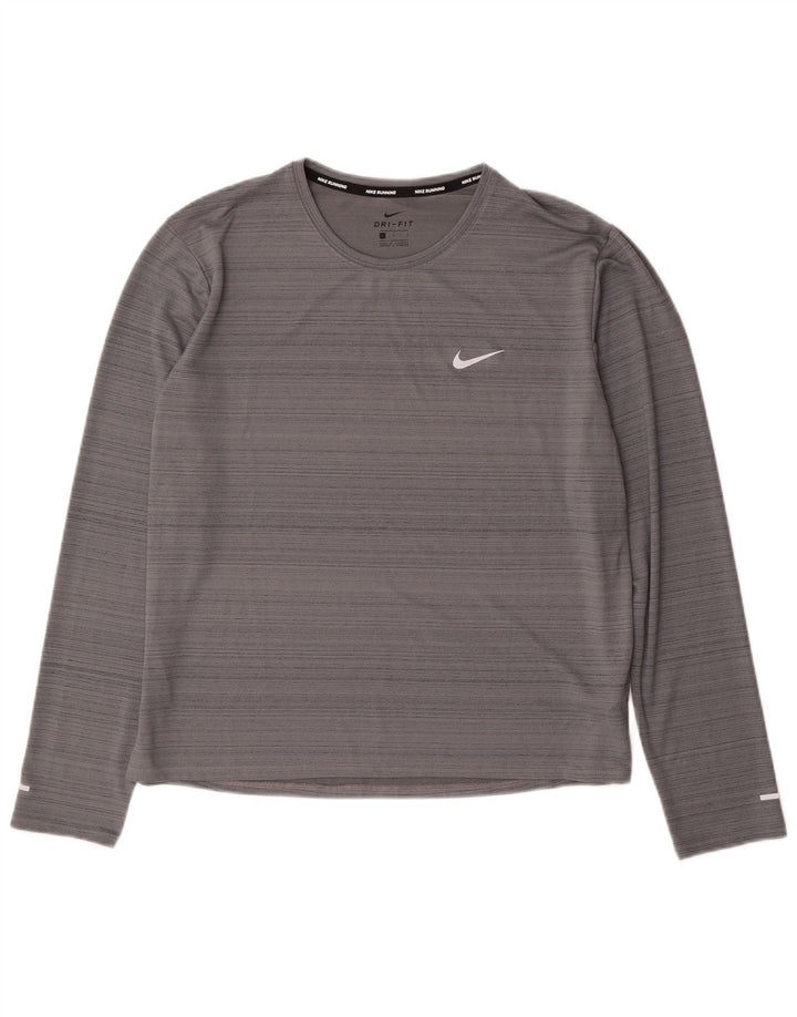 Nike Mens Dri Fit Top Long Sleeve Large Grey Flecked Polyester