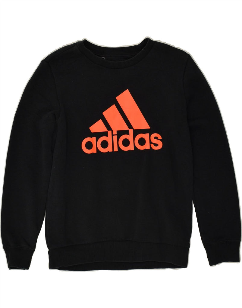 ADIDAS Boys Graphic Sweatshirt Jumper 9-10 Years Black Cotton | Vintage Adidas | Thrift | Second-Hand Adidas | Used Clothing | Messina Hembry 