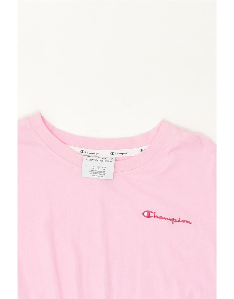 CHAMPION Womens Crop T-Shirt Top UK 16 Large Pink Cotton | Vintage Champion | Thrift | Second-Hand Champion | Used Clothing | Messina Hembry 