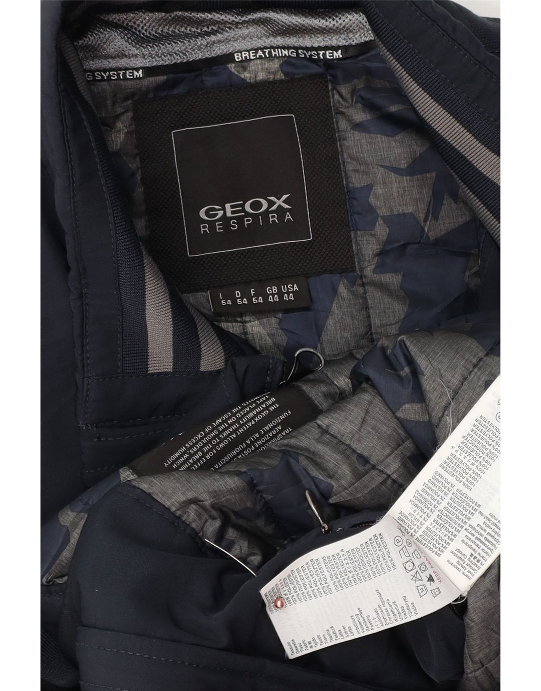 Geox Mens Bomber Jacket UK 44 2XL Navy Blue Polyester