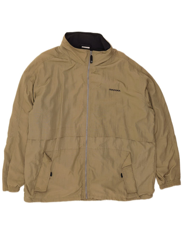 Diadora Mens Hooded Loose Fit Rain Jacket UK 40 Large Khaki Polyamide
