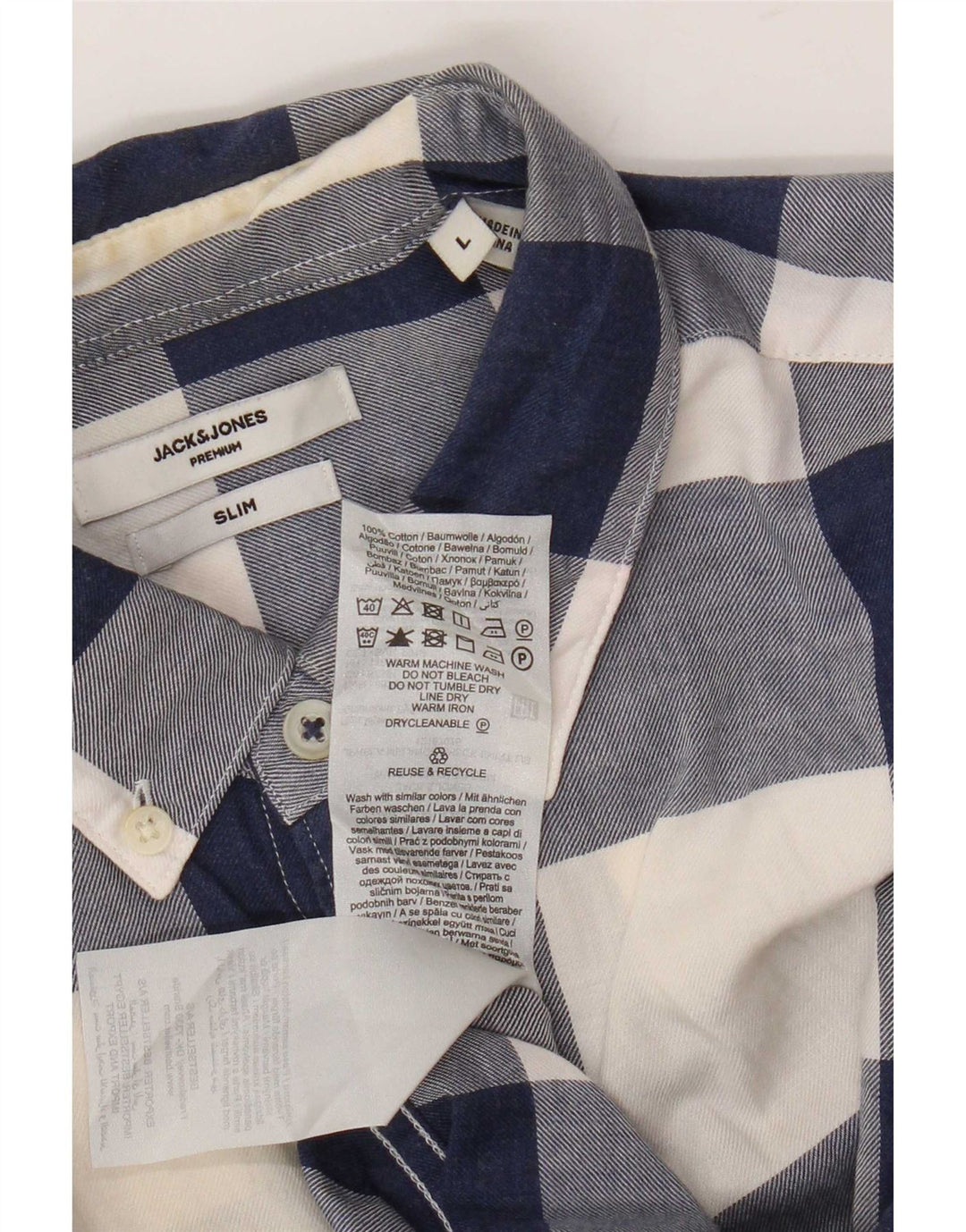 Jack & Jones Mens Slim Fit Flannel Shirt Large Blue Check Cotton
