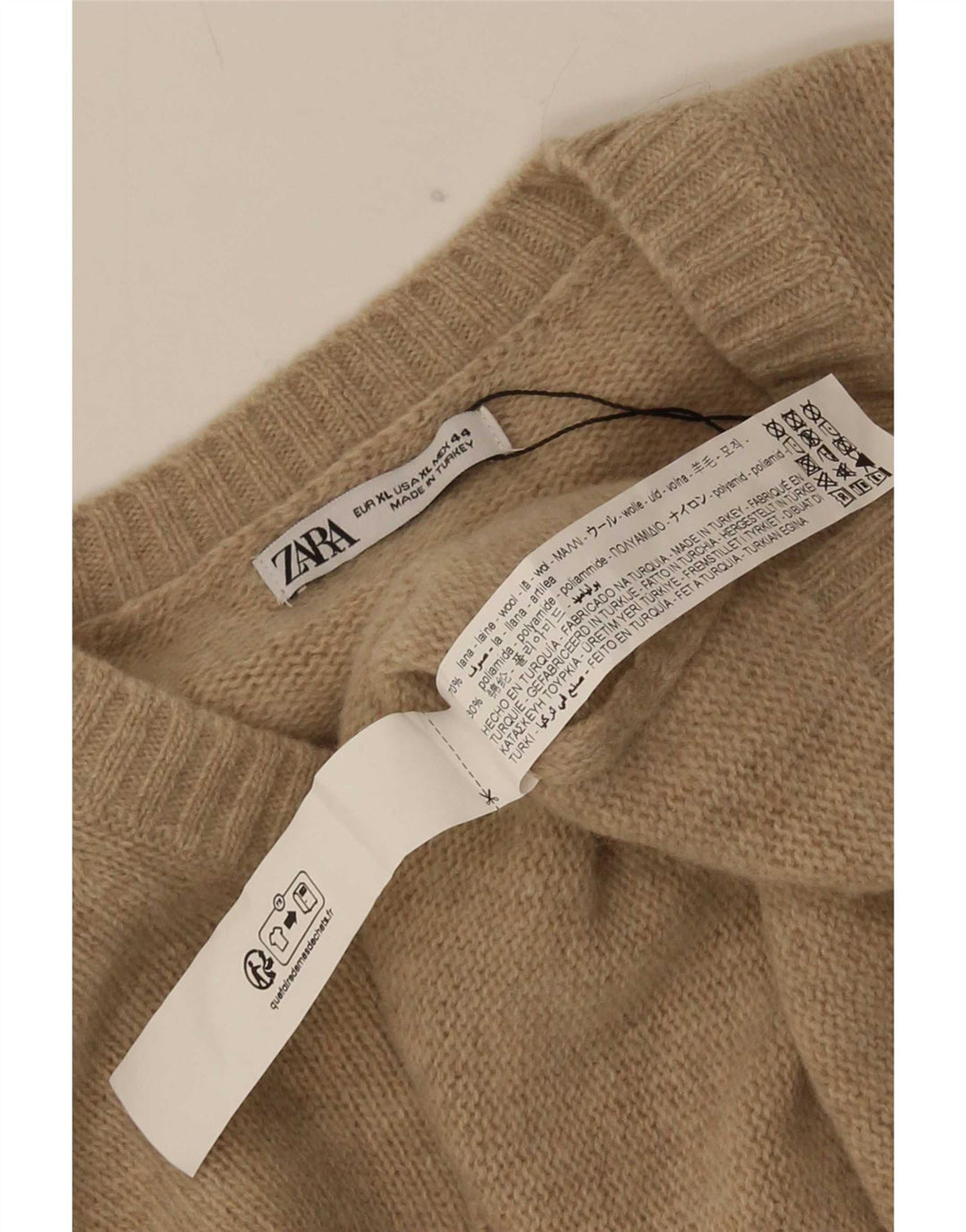 Zara Mens Crew Neck Jumper Sweater XL Beige Wool