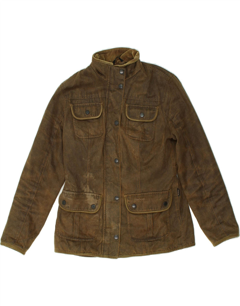 BARBOUR Womens Waxed Cotton Jacket UK 12 Medium Khaki Cotton | Vintage Barbour | Thrift | Second-Hand Barbour | Used Clothing | Messina Hembry 