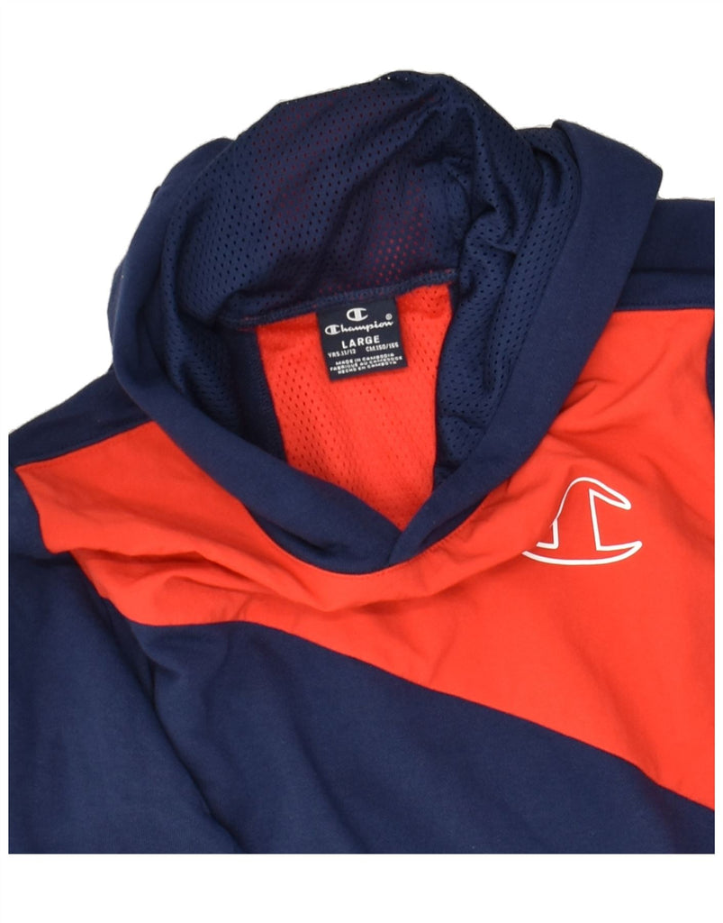 CHAMPION Boys Graphic Hoodie Jumper 11-12 Years Large Navy Blue | Vintage Champion | Thrift | Second-Hand Champion | Used Clothing | Messina Hembry 