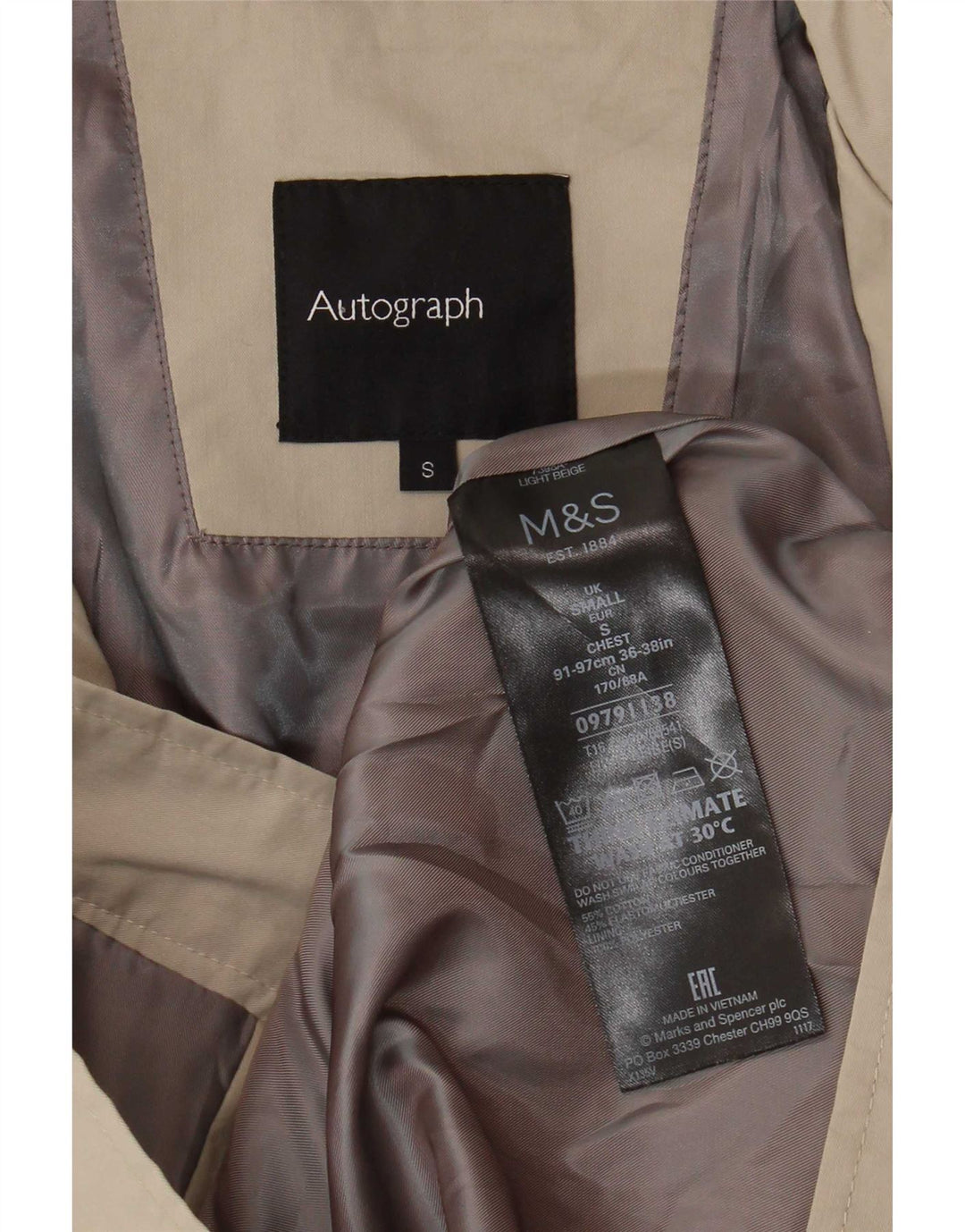 Marks & Spencer Mens Autograph Bomber Jacket UK 36 Small Beige Cotton