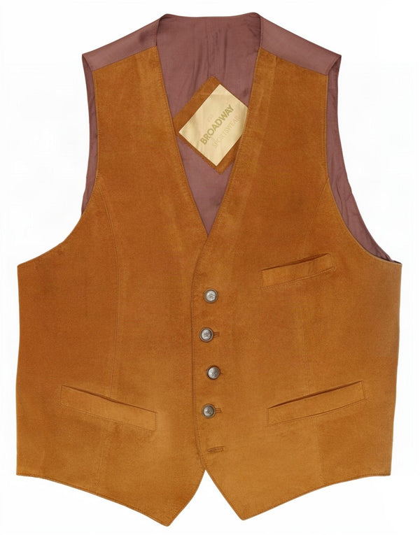Broadway Mens Suede Waistcoat IT 52 Large Beige Leather