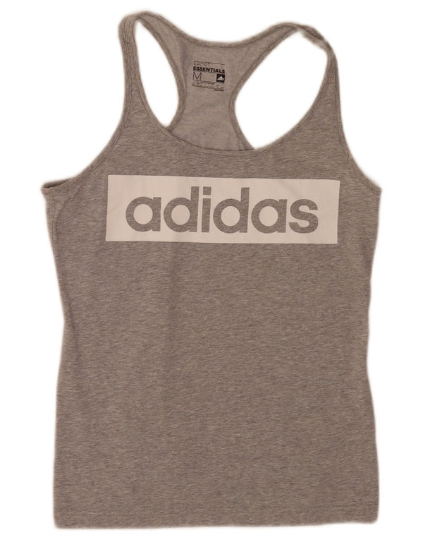 Adidas Womens Graphic Vest Top UK 12/14 Medium Grey Cotton Sports