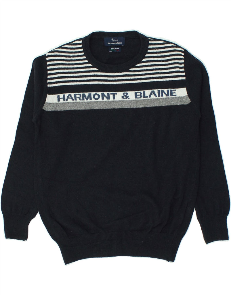 HARMONT & BLAINE Boys Graphic Crew Neck Jumper Sweater 10-11 Years Black | Vintage Harmont & Blaine | Thrift | Second-Hand Harmont & Blaine | Used Clothing | Messina Hembry 