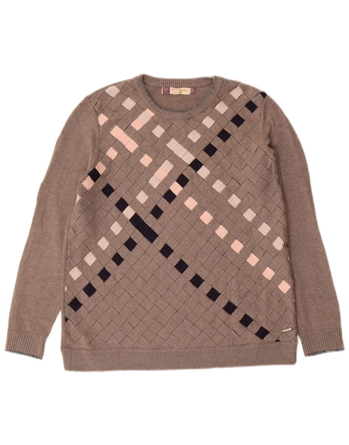 Ted Baker Womens Crew Neck Jumper Sweater Size 3 Medium Grey Argyle/Diamond
