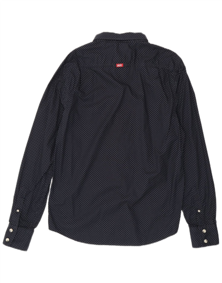 Superdry Mens Shirt XL Navy Blue Polka Dot Cotton