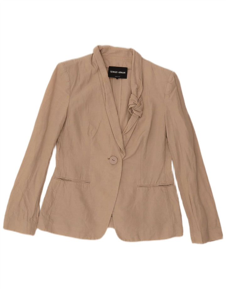 Armani Womens 1 Button Blazer Jacket UK 10 Small Beige Cotton