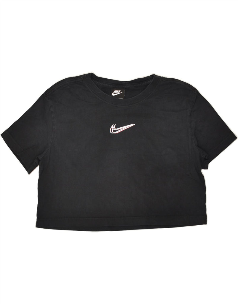 NIKE Womens Oversized Crop Graphic T-Shirt Top UK 10 Small Black Cotton | Vintage Nike | Thrift | Second-Hand Nike | Used Clothing | Messina Hembry 