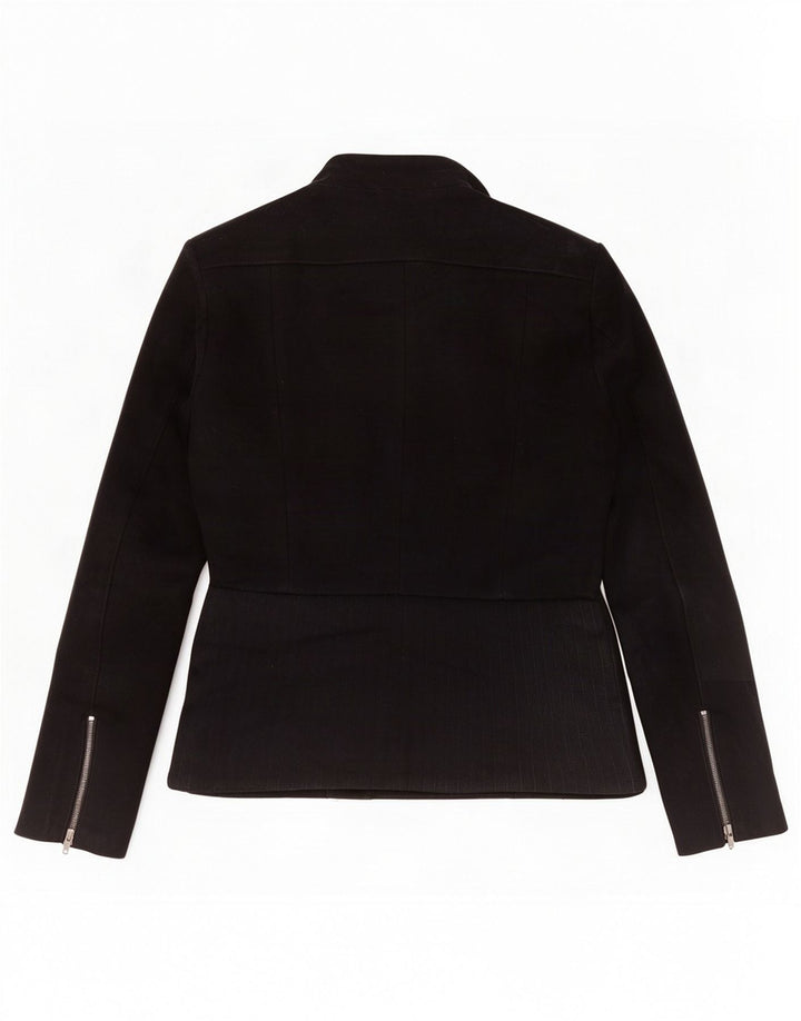 Reiss Womens Biker Jacket UK 10 Small Black Wool