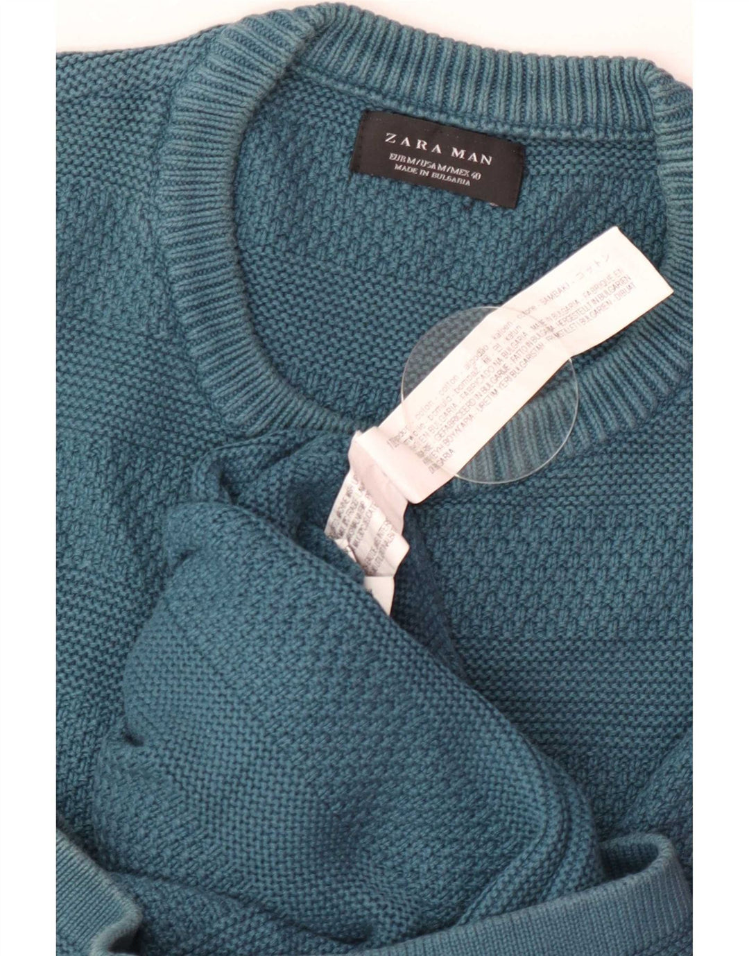 Zara Mens Crew Neck Jumper Sweater Medium Blue Striped Cotton
