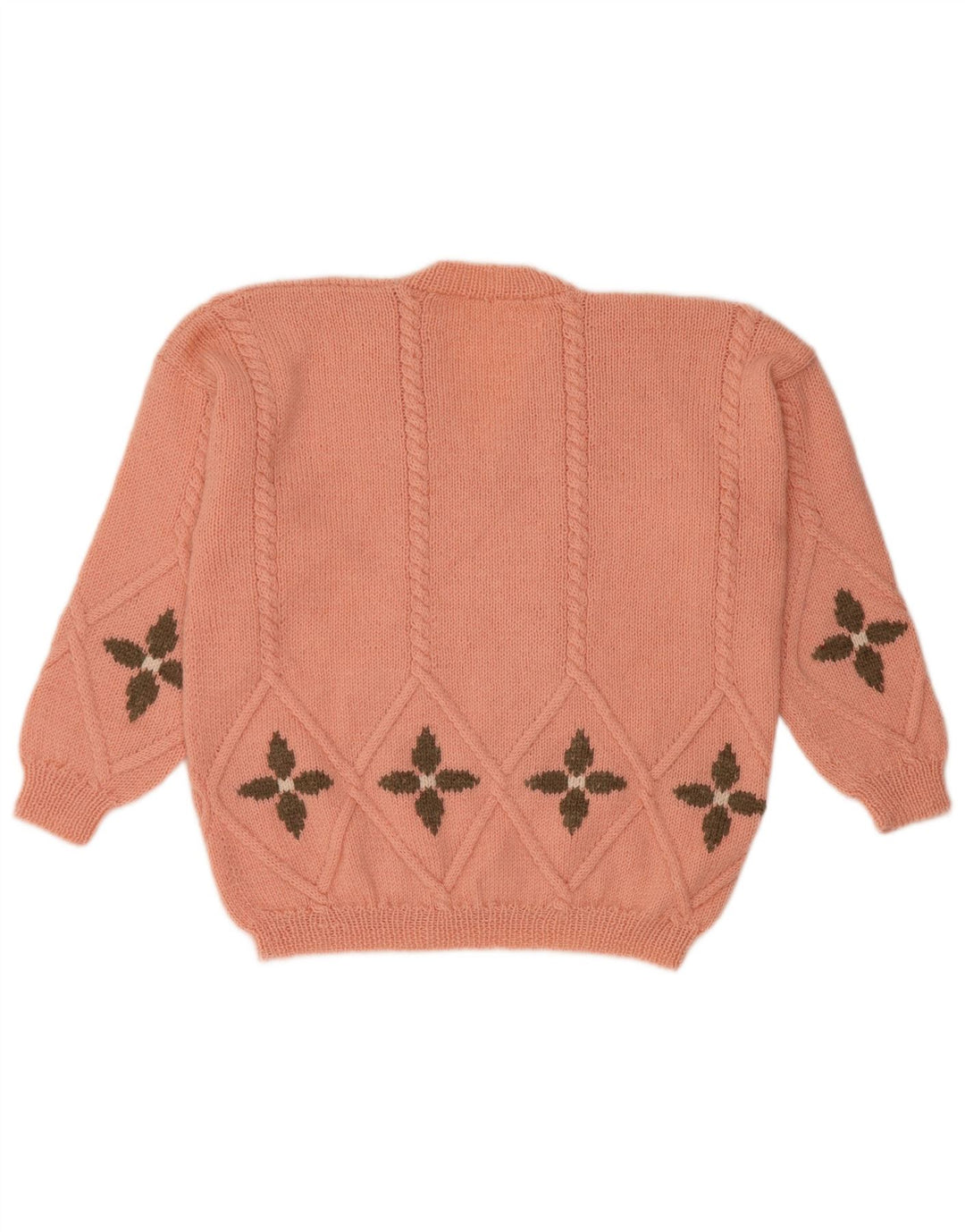 Vintage Womens V-Neck Jumper Sweater UK 16 Large Pink Geometric