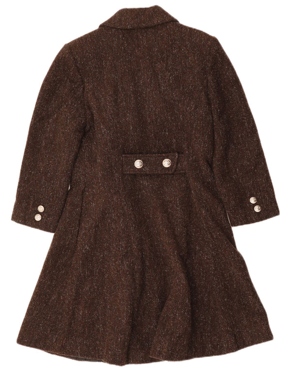 VINTAGE Womens Double Breasted Coat UK 12 Medium Brown Flecked Wool