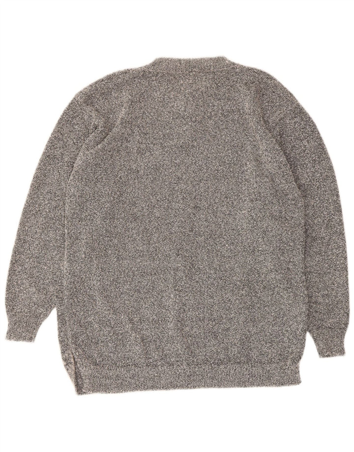 Vintage Womens Button Neck Jumper Sweater UK 16 Large Grey Acrylic