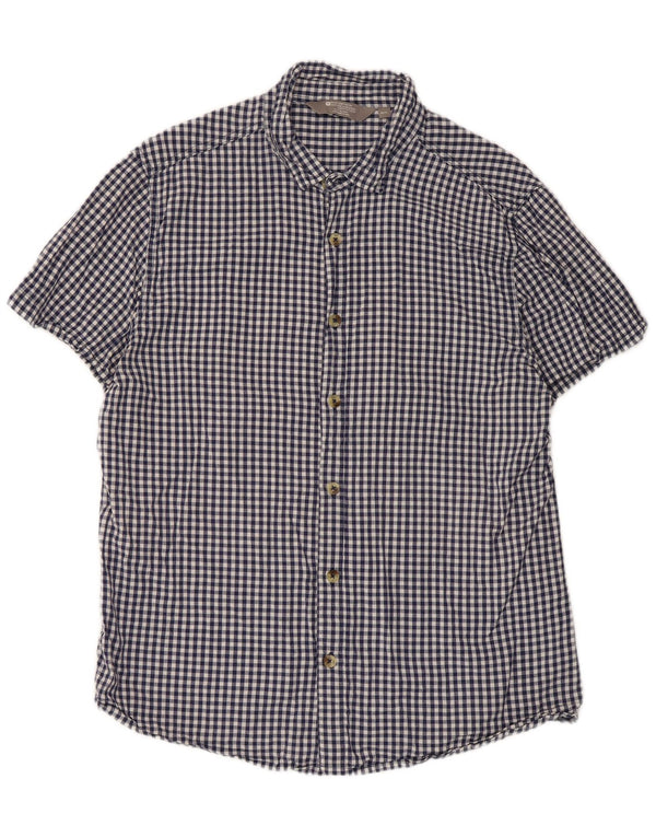 Mountain Warehouse Mens Short Sleeve Shirt XL Navy Blue Gingham Cotton