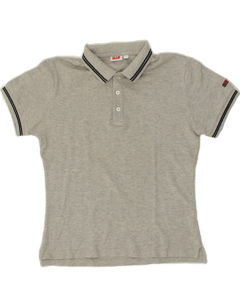 SLAM Mens Slim Polo Shirt Large Grey Cotton | Vintage Slam | Thrift | Second-Hand Slam | Used Clothing | Messina Hembry 