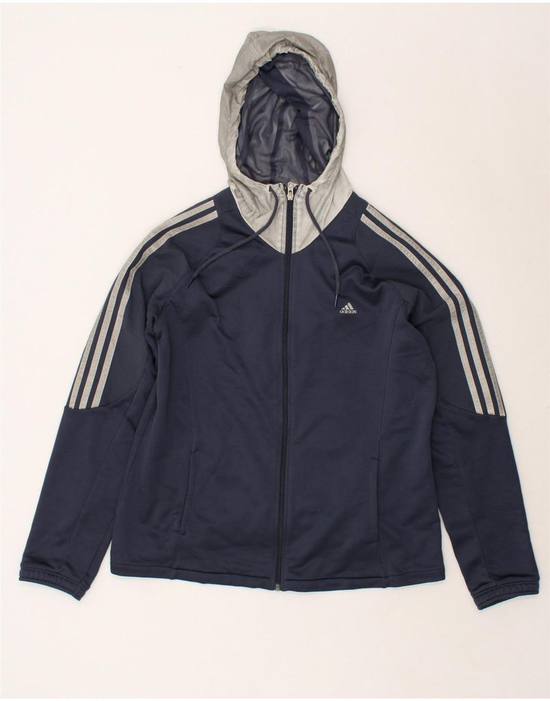 ADIDAS Womens Hooded Tracksuit Top Jacket UK 16/18 Large Navy Blue | Vintage Adidas | Thrift | Second-Hand Adidas | Used Clothing | Messina Hembry 