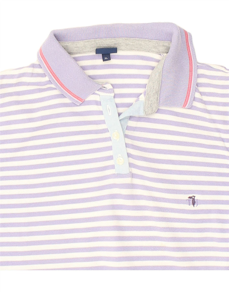 TRUSSARDI JEANS Womens Polo Shirt UK 18 XL Purple Striped Cotton | Vintage Trussardi Jeans | Thrift | Second-Hand Trussardi Jeans | Used Clothing | Messina Hembry 