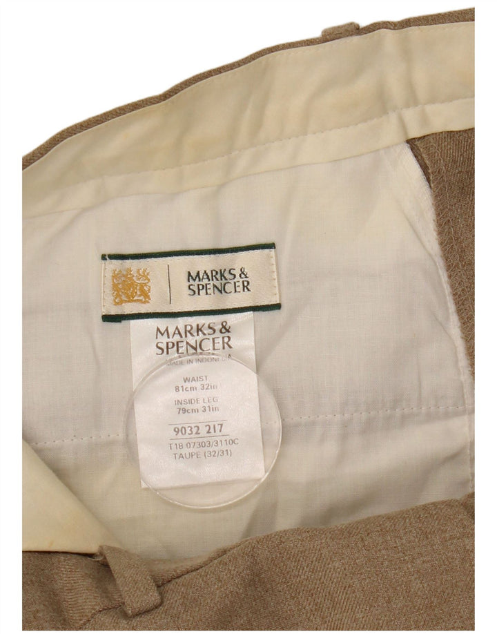Marks & Spencer Mens Straight Chino Trousers W32 L31 Beige Polyester
