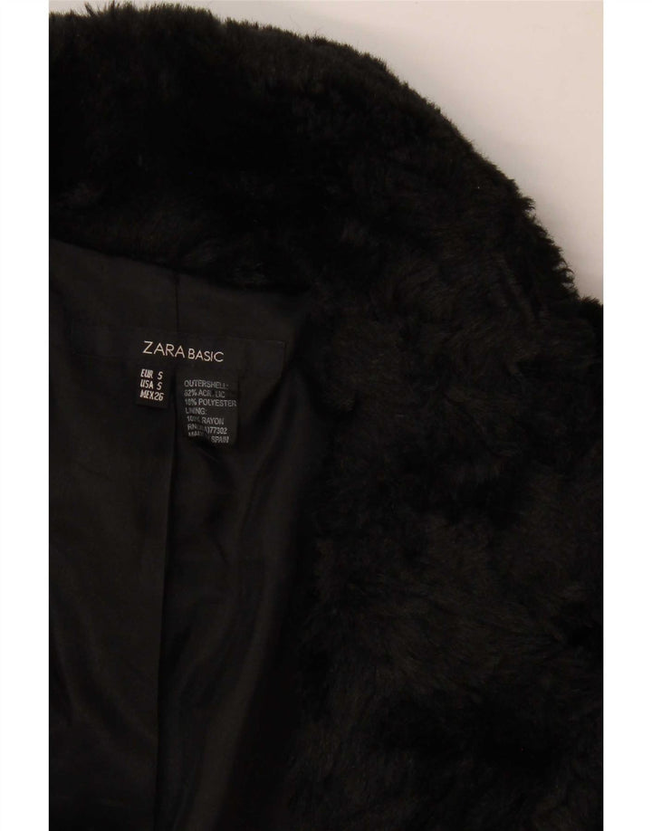 Zara Womens Open Faux Fur Jacket UK 10 Small Black Acrylic