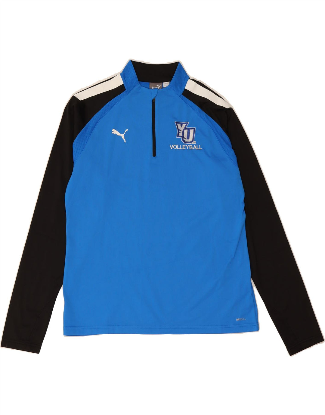 PUMA Mens Zip Neck Pullover Tracksuit Top Large Blue Colourblock Polyester Vintage Puma and Second-Hand Puma from Messina Hembry 
