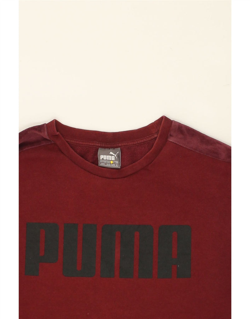 PUMA Mens Graphic Sweatshirt Jumper Medium Maroon Cotton | Vintage Puma | Thrift | Second-Hand Puma | Used Clothing | Messina Hembry 