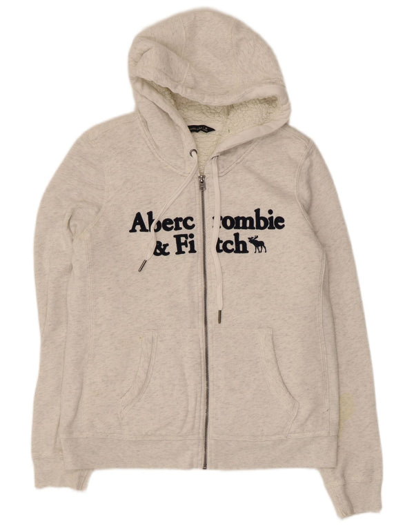 Abercrombie & Fitch Womens Graphic Zip Hoodie Sweater UK 14 Medium Grey