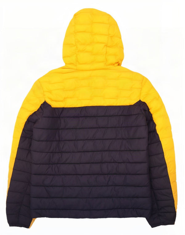 Superdry Mens Hooded Padded Jacket UK 38 Medium Yellow Colourblock