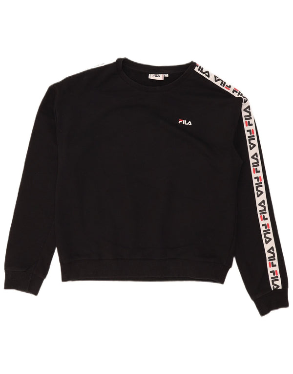 Fila Womens Graphic Sweatshirt Jumper UK 14 Medium Black Colourblock Cotton