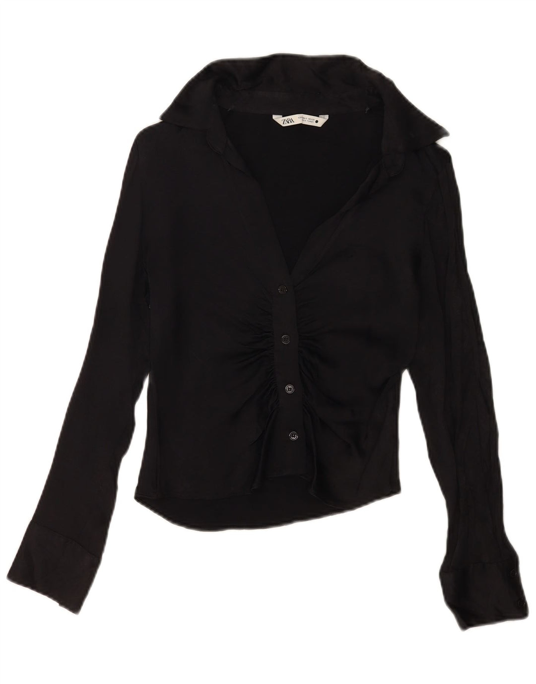 Zara Womens Crop Shirt Blouse UK 10 Small Black Viscose