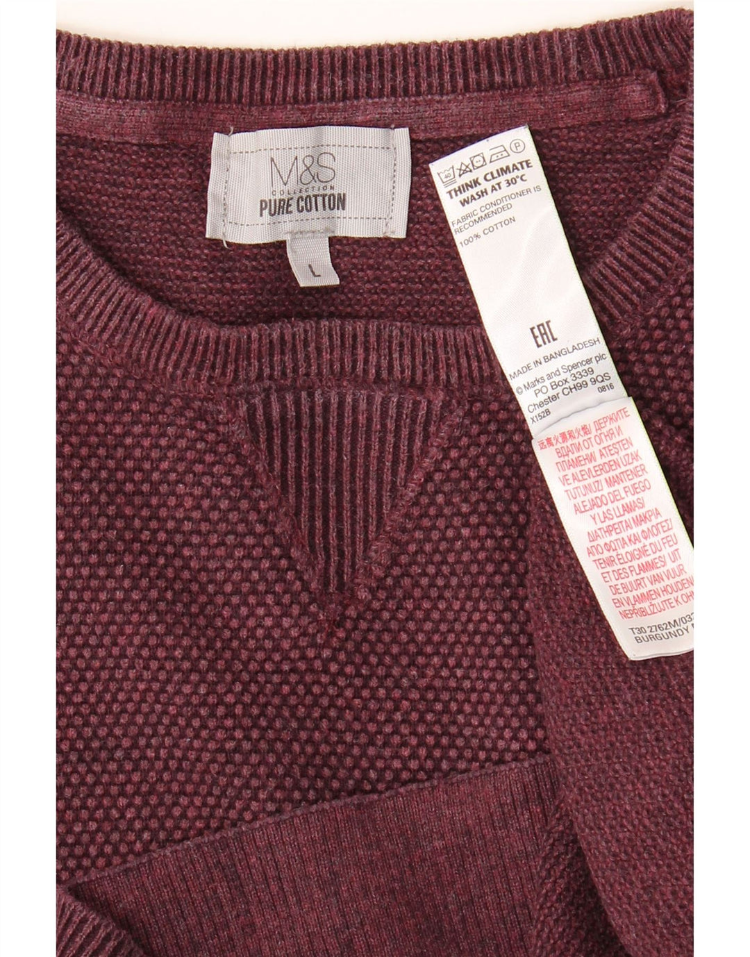 MARKS & SPENCER Mens Crew Neck Jumper Sweater Large Burgundy Cotton