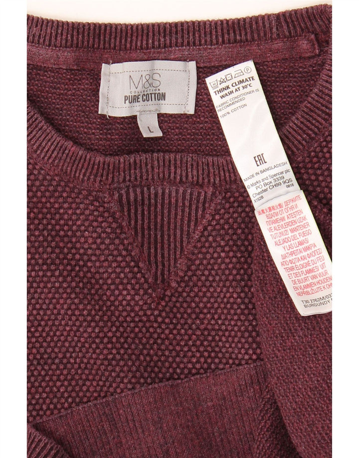 MARKS & SPENCER Mens Crew Neck Jumper Sweater Large Burgundy Cotton