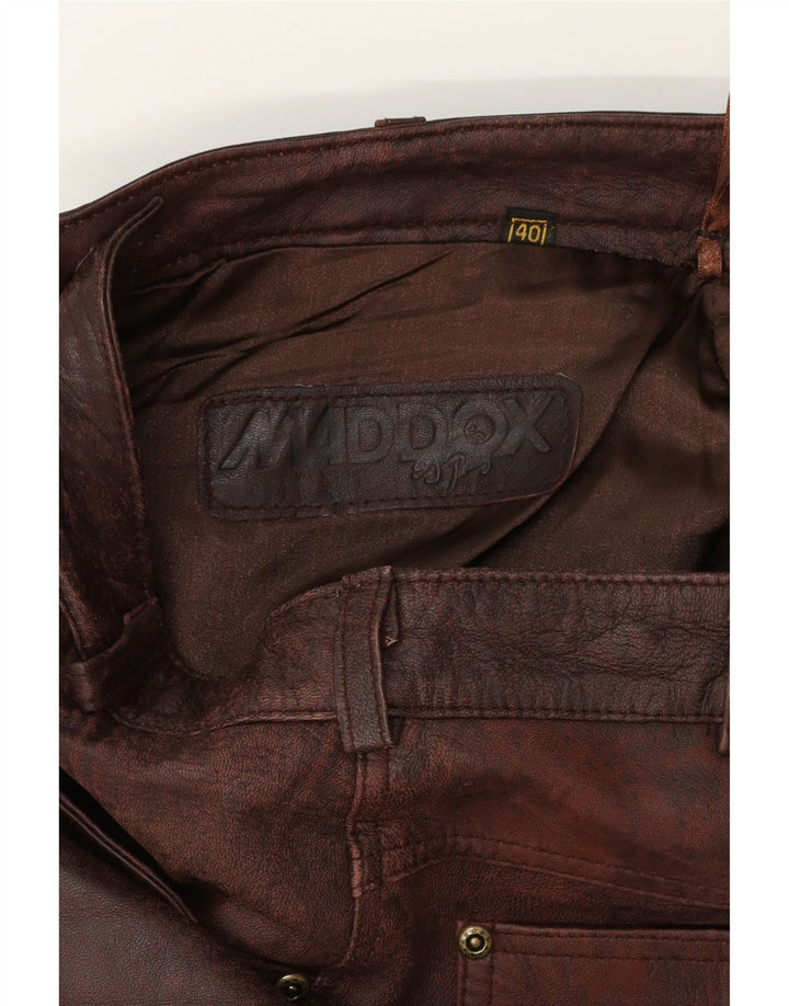 MADDOX Womens Leather Trousers EU 40 Medium W30 L32 Brown Tie Dye Vintage Maddox and Second-Hand Maddox from Messina Hembry 