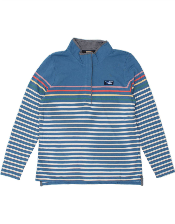 L.L.BEAN Womens Button Neck Sweatshirt Jumper UK 16 Large Blue Striped Vintage L.L.Bean and Second-Hand L.L.Bean from Messina Hembry 