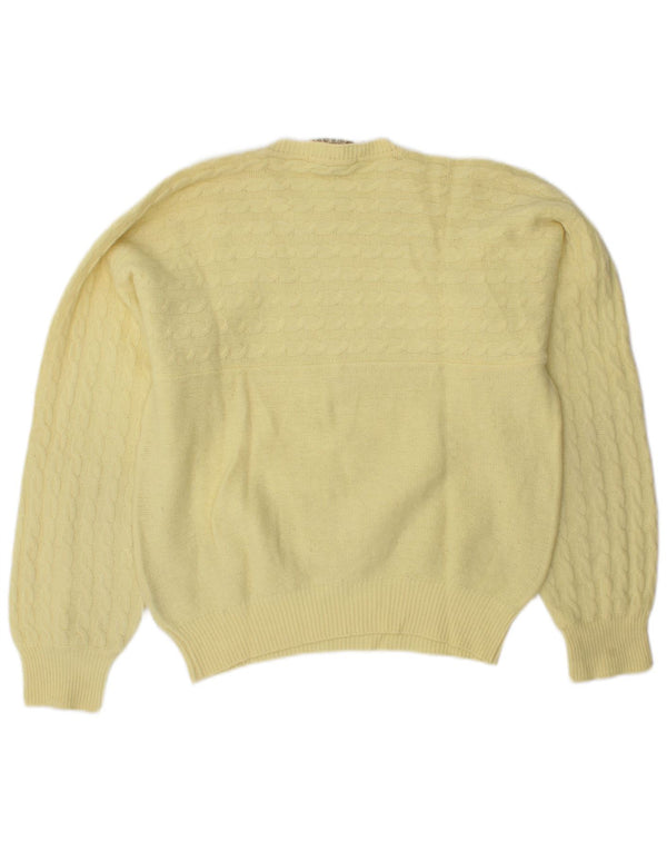 VINTAGE Womens Crew Neck Jumper Sweater UK 14 Medium Yellow Virgin Wool