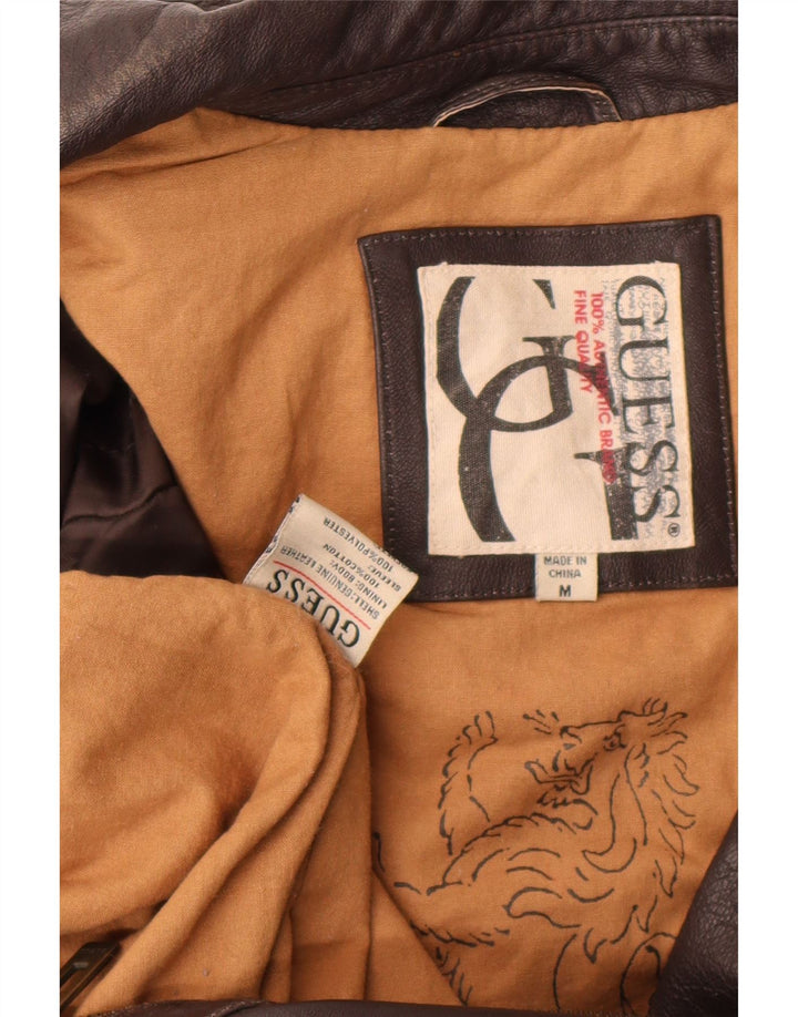 Guess Mens Leather Jacket UK 38 Medium Brown Leather