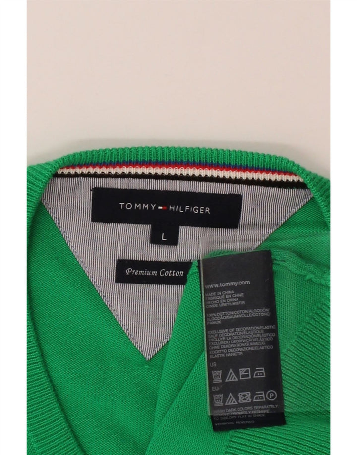 TOMMY HILFIGER Mens V-Neck Jumper Sweater Large Green Cotton Vintage Tommy Hilfiger and Second-Hand Tommy Hilfiger from Messina Hembry 