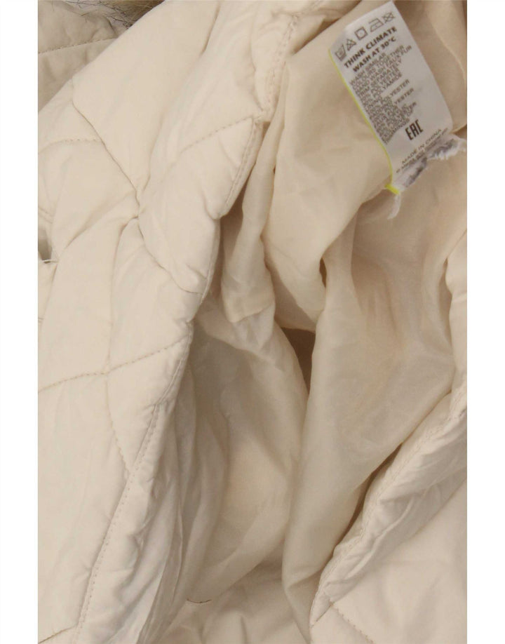 Marks & Spencer Womens Hooded Quilted Jacket UK 12 Medium White Polyester