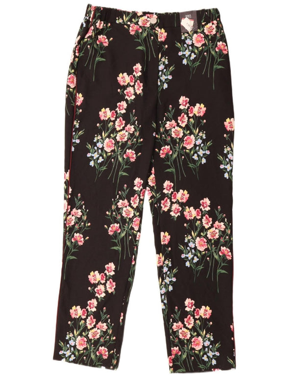 Marks & Spencer Womens Casual Trousers UK 14 Large W34 L33 Black Floral