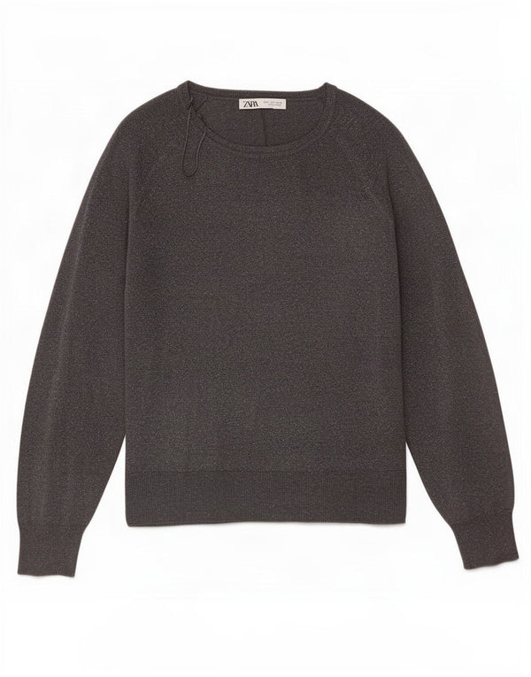 Zara Womens Boat Neck Jumper Sweater UK 16 Large Silver Flecked Viscose