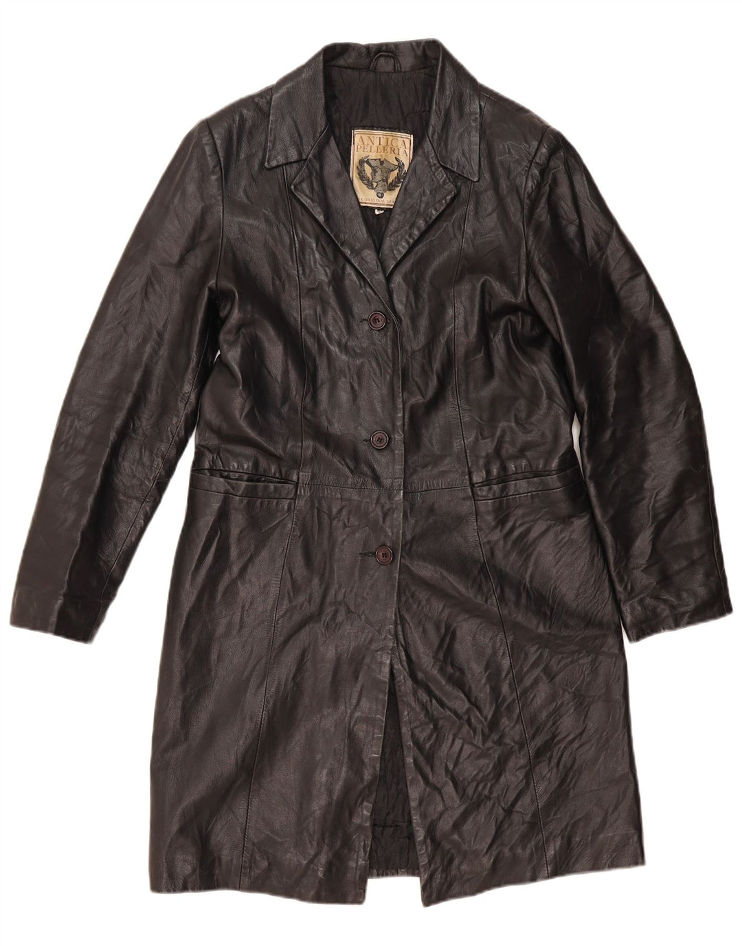 ANTICA PELLERIA Womens Leather Coat IT 46 Large Black Leather