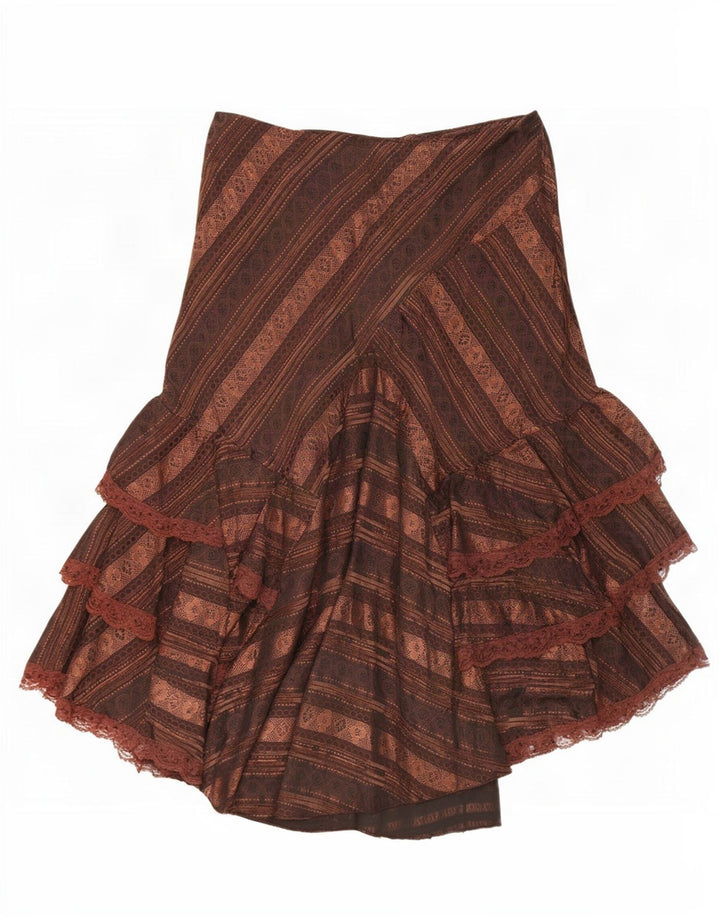 Zorbe Womens Asymmetric Tiered Skirt EU 38 Medium W30 Brown Striped