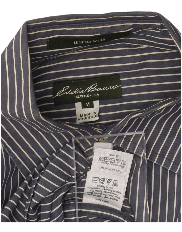 EDDIE BAUER Mens Shirt Medium Navy Blue Pinstripe Cotton
