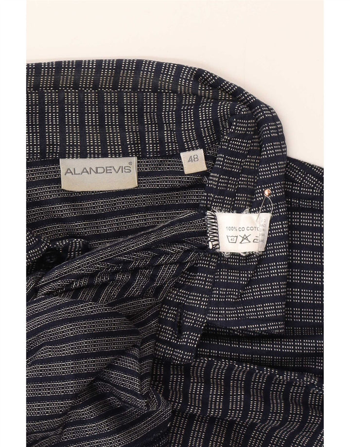 Vintage Mens Polo Shirt IT 48 Medium Navy Blue Striped Cotton
